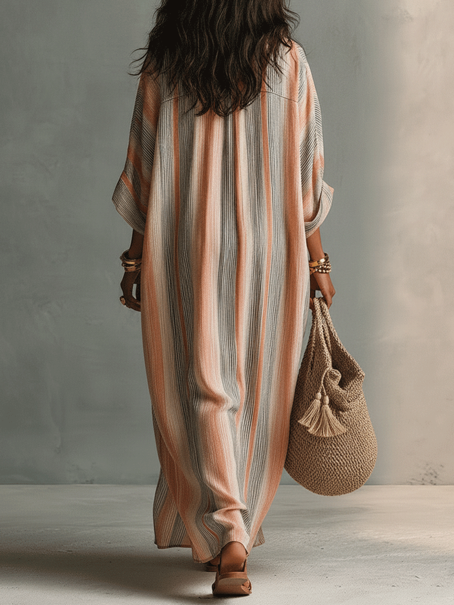 Casual Relaxed Beachwear Striped Flowing Stripe Striped V-Neck Maxi Dress