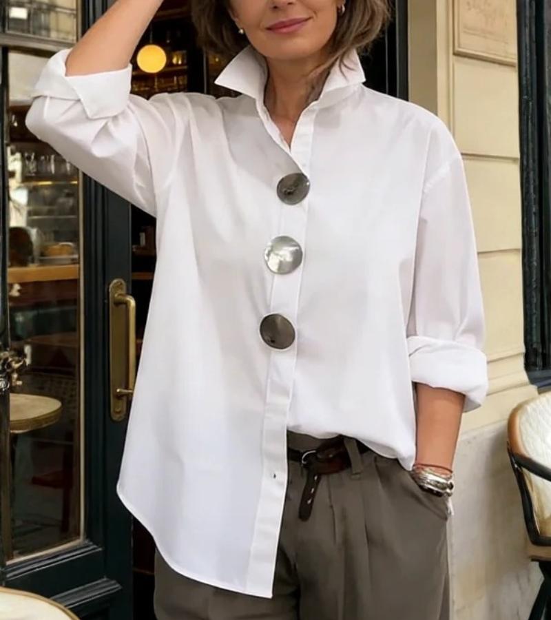 Lennox | Long Sleeve Button Blouse with Oversized Statement Buttons