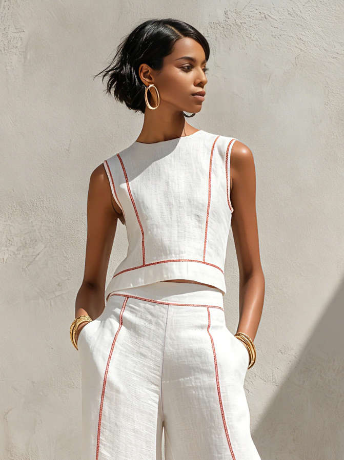 Women's Minimalist  Blouse & Wide-Leg Pants Set