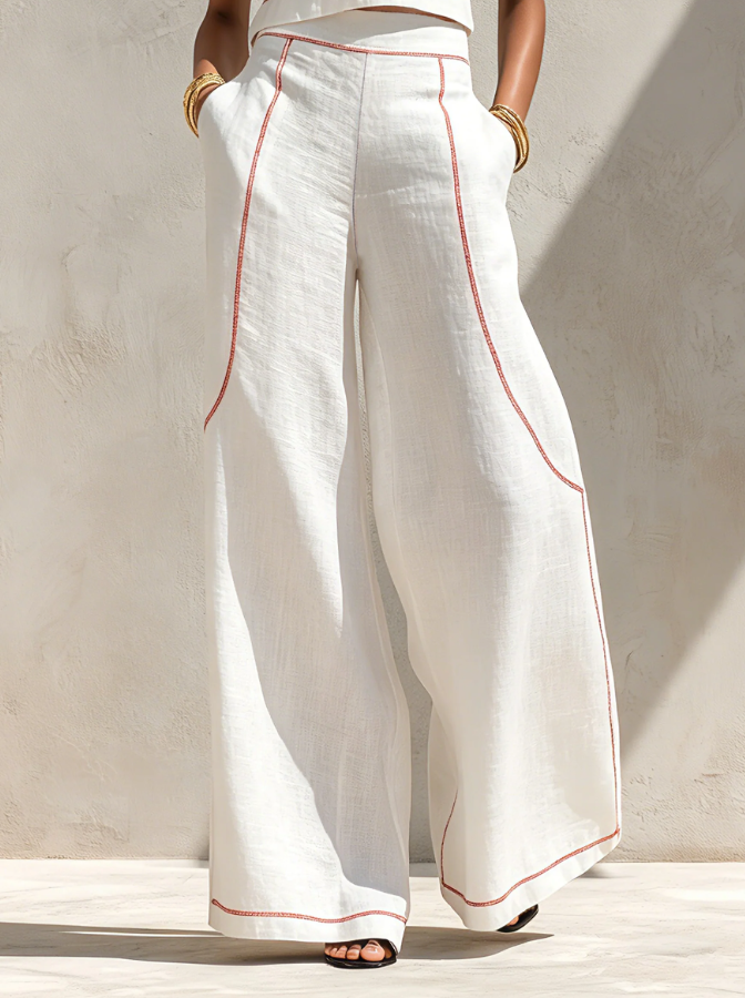 Women's Minimalist  Blouse & Wide-Leg Pants Set