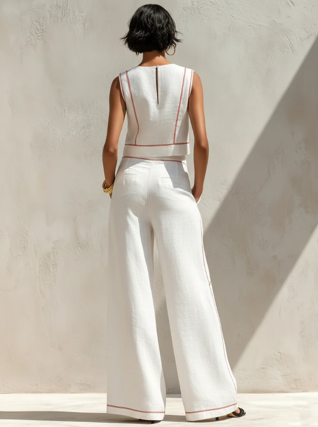 Women's Minimalist  Blouse & Wide-Leg Pants Set