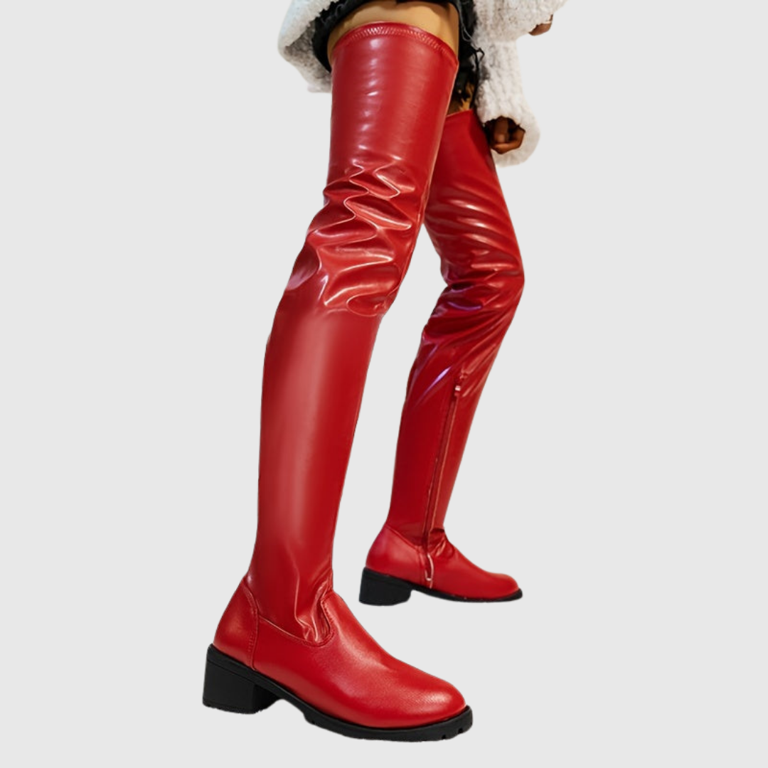 FENISSE | CHUNKY HEEL THIGH-HIGH BOOTS