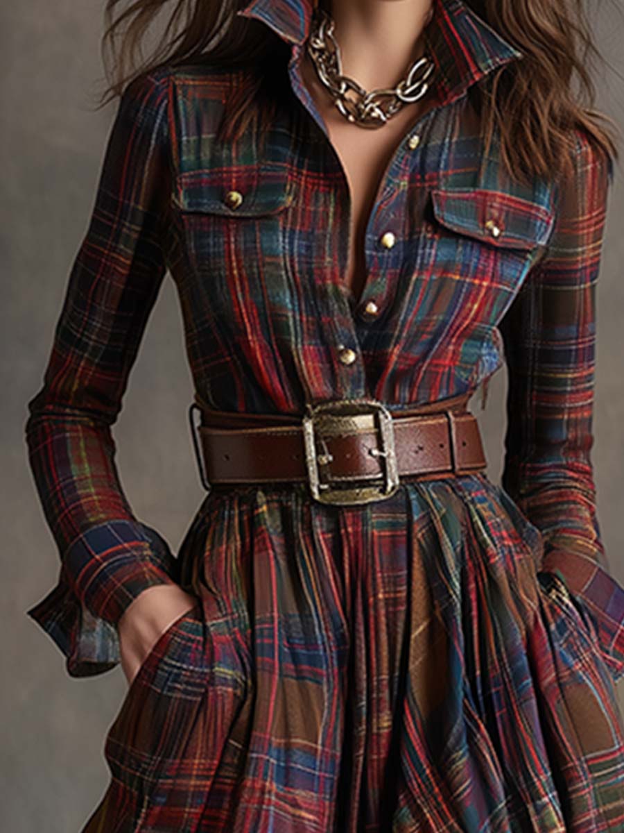 Giulietta - Maxi Shirt Dress with Check Pattern