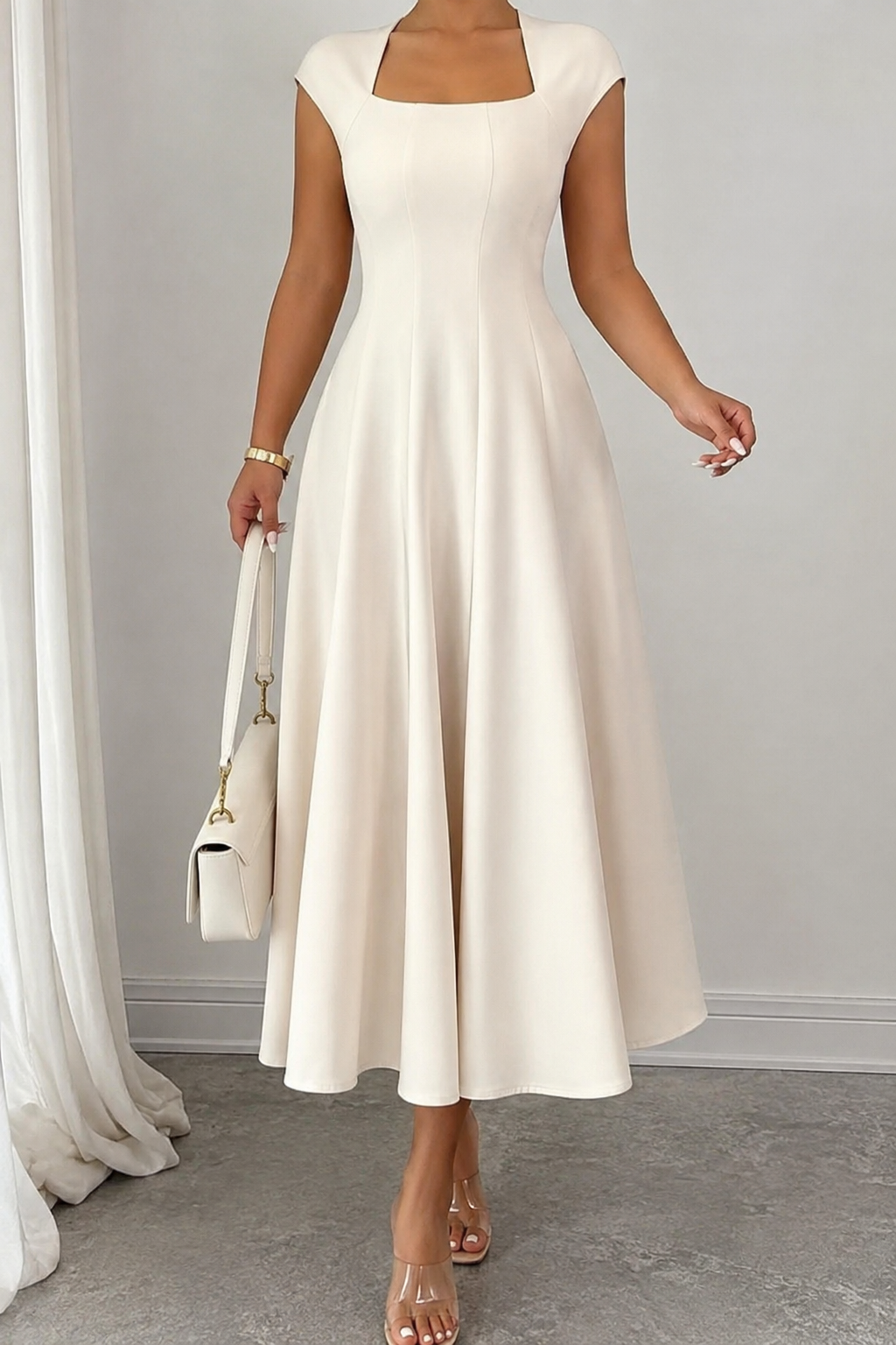 Women’s Square-Neck A-Line Midi Dress