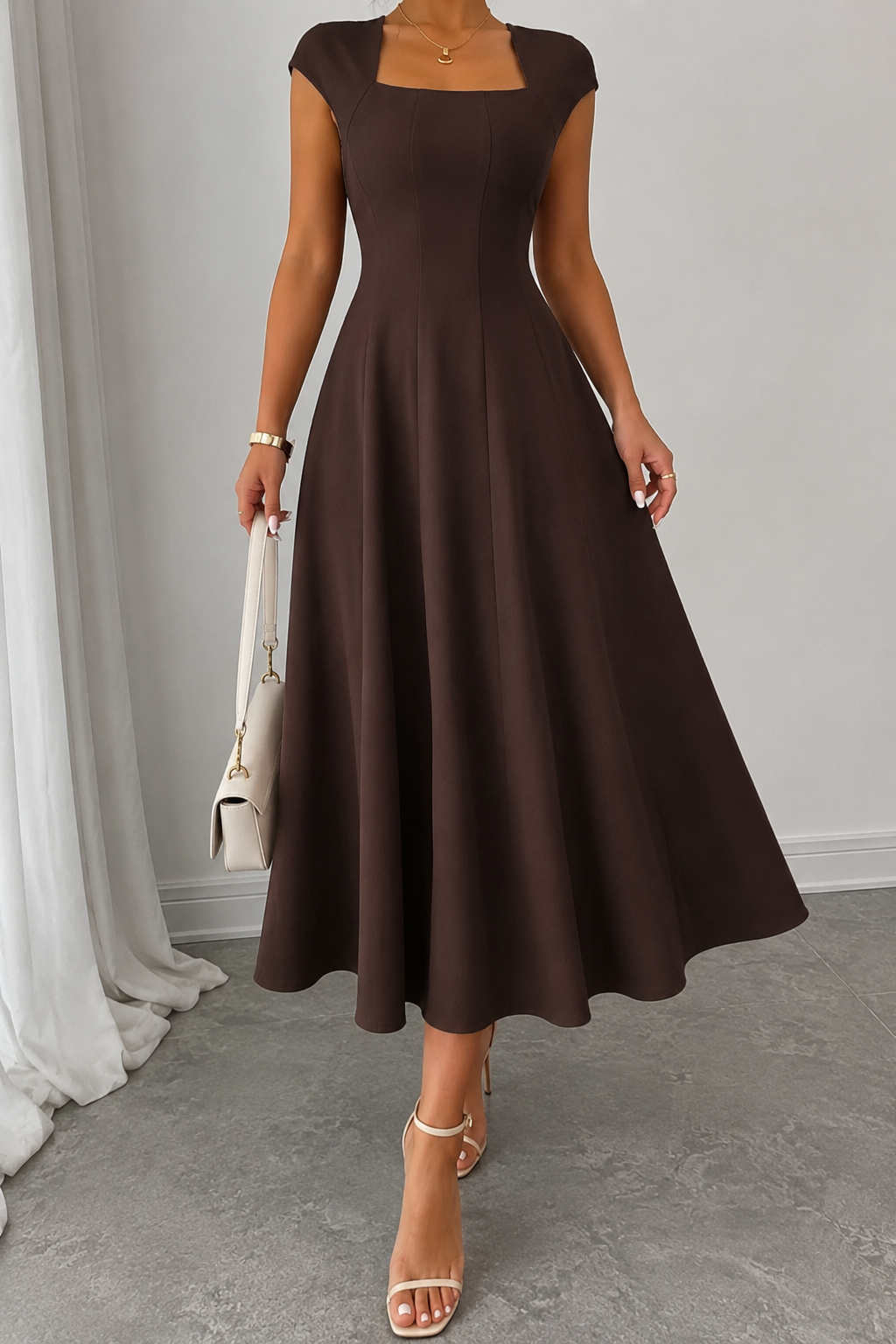 Women’s Square-Neck A-Line Midi Dress
