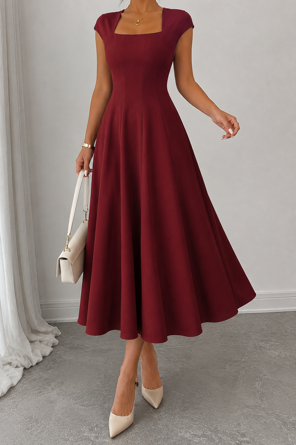 Women’s Square-Neck A-Line Midi Dress