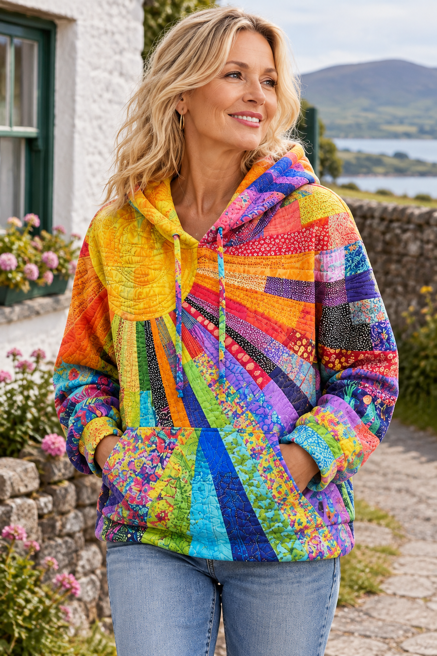 Dawnella | Bohemian Multicolor Patchwork Hoodie