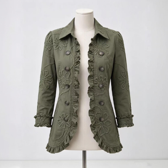 Órlaith | Boho-Chic Floral Embroidered Utility Ruffled Trim Jacket