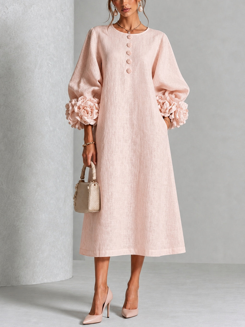 Westique | Theodosia Rosette-Cuff Button Midi Dress