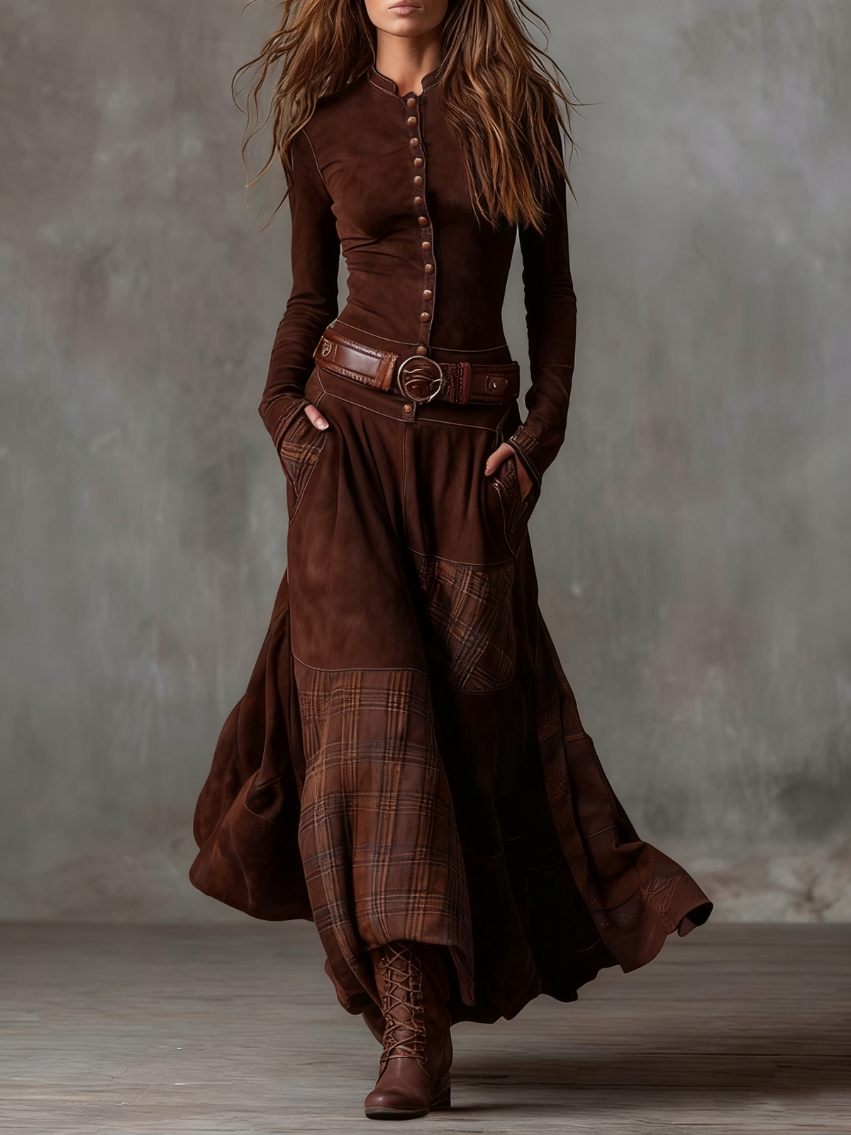 LEONE | VINTAGE LONG CHECKERED DRESS (INCLUDES BELT)