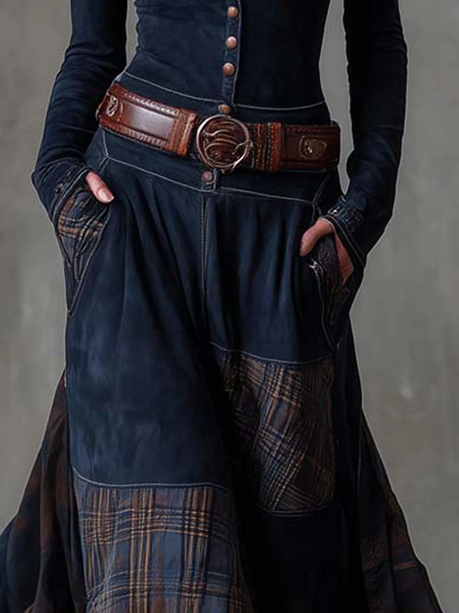 LEONE | VINTAGE LONG CHECKERED DRESS (INCLUDES BELT)