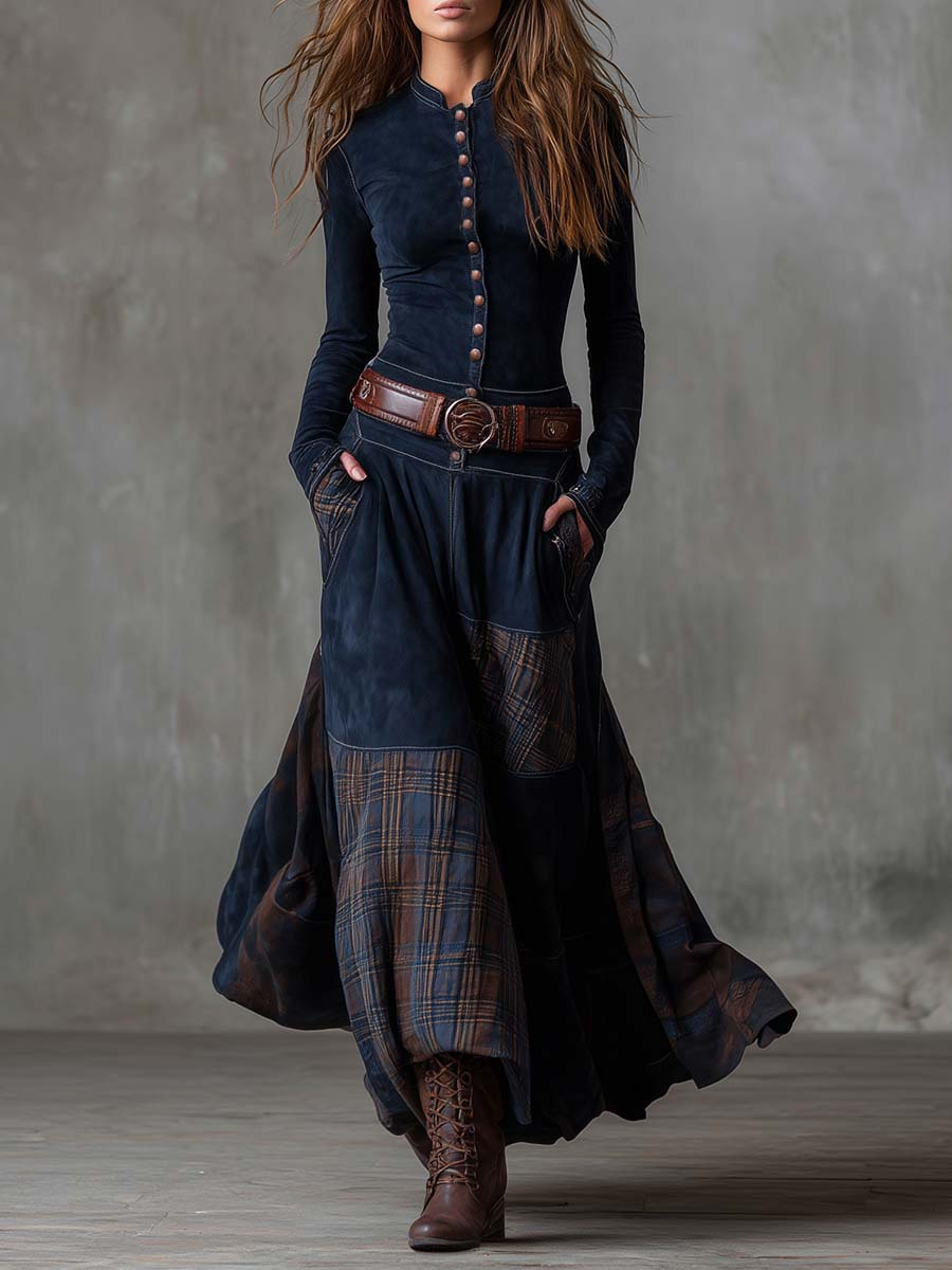 LEONE | VINTAGE LONG CHECKERED DRESS (INCLUDES BELT)