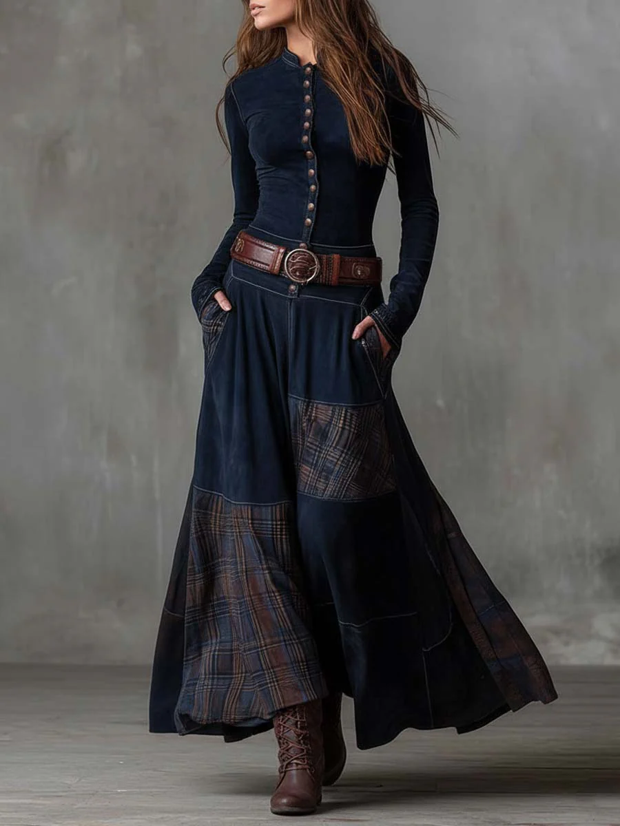LEONE | VINTAGE LONG CHECKERED DRESS (INCLUDES BELT)