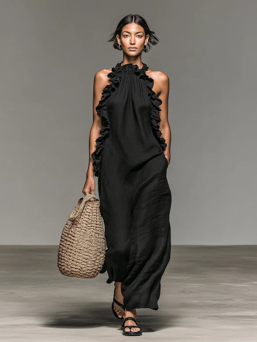 ALIETTE – FLOWY MAXI DRESS WITH RUFFLES AND POCKETS