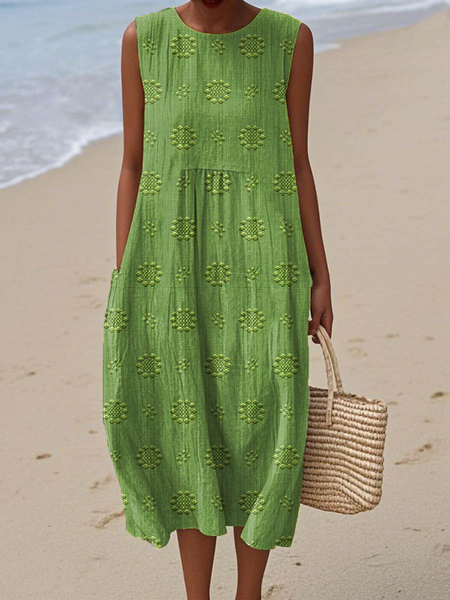 SANNE | Summer Midi Dress with Embroidery and Hidden Pockets