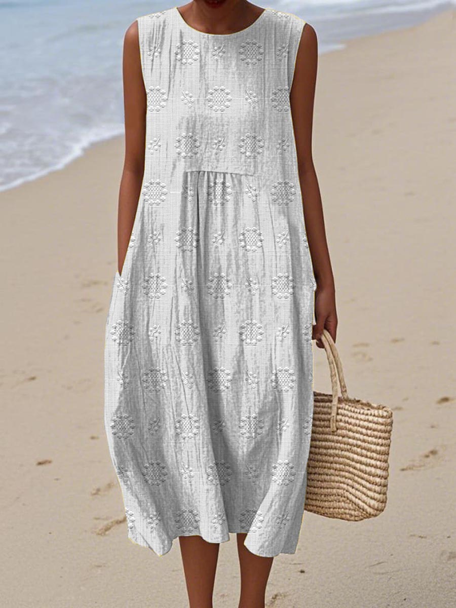 SANNE | Summer Midi Dress with Embroidery and Hidden Pockets