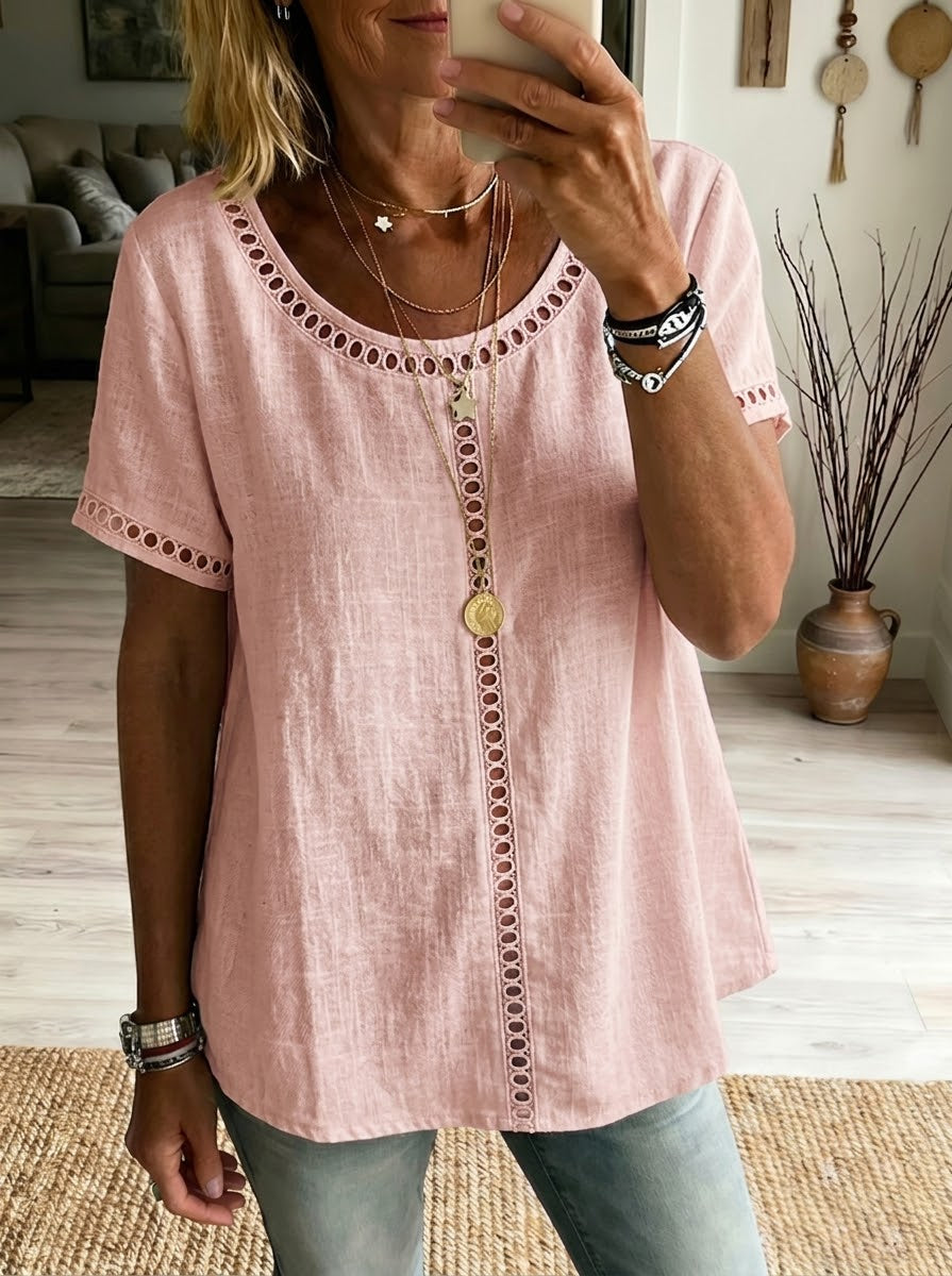Kenza™ | Top patchwork openwork linen & cotton