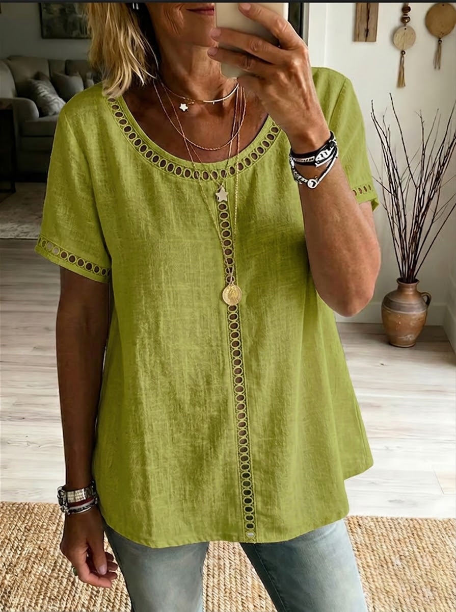 Kenza™ | Top patchwork openwork linen & cotton