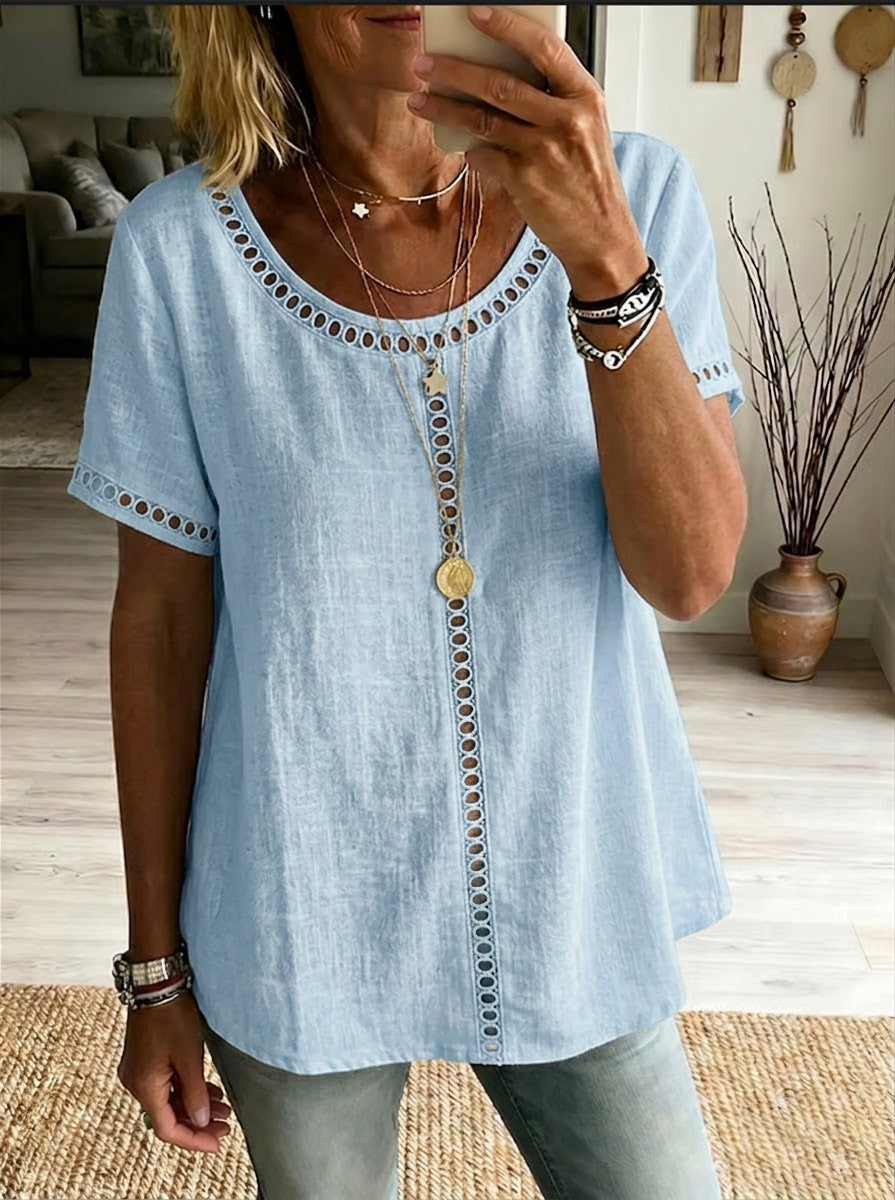 Kenza™ | Top patchwork openwork linen & cotton